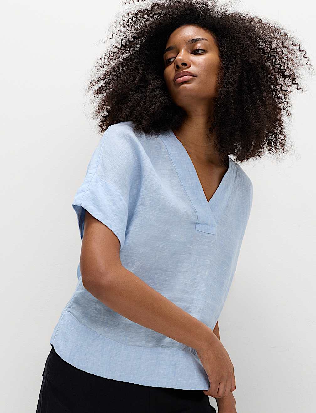 Pure Linen V-Neck Popover Top