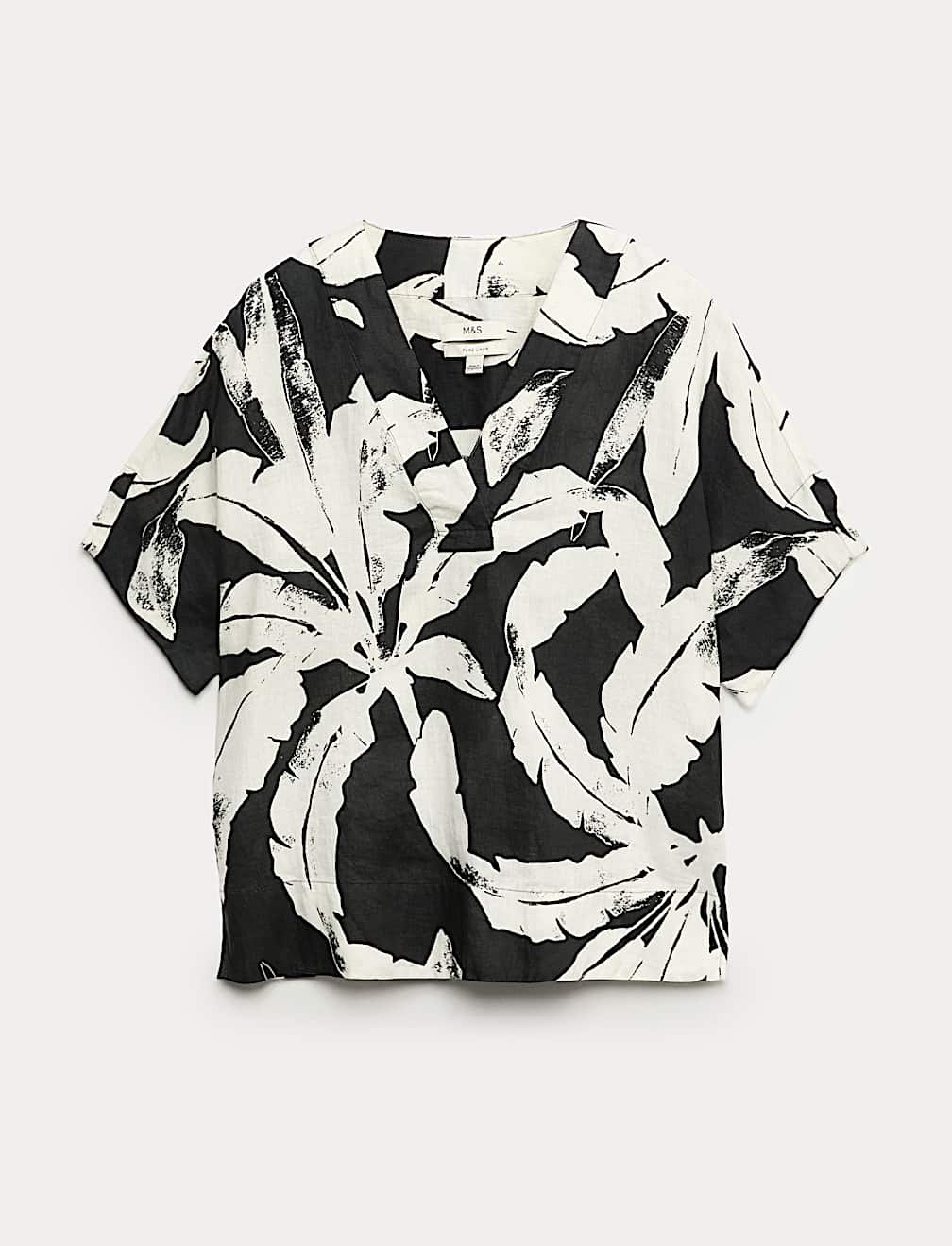 Pure Linen Printed V-Neck Popover Top