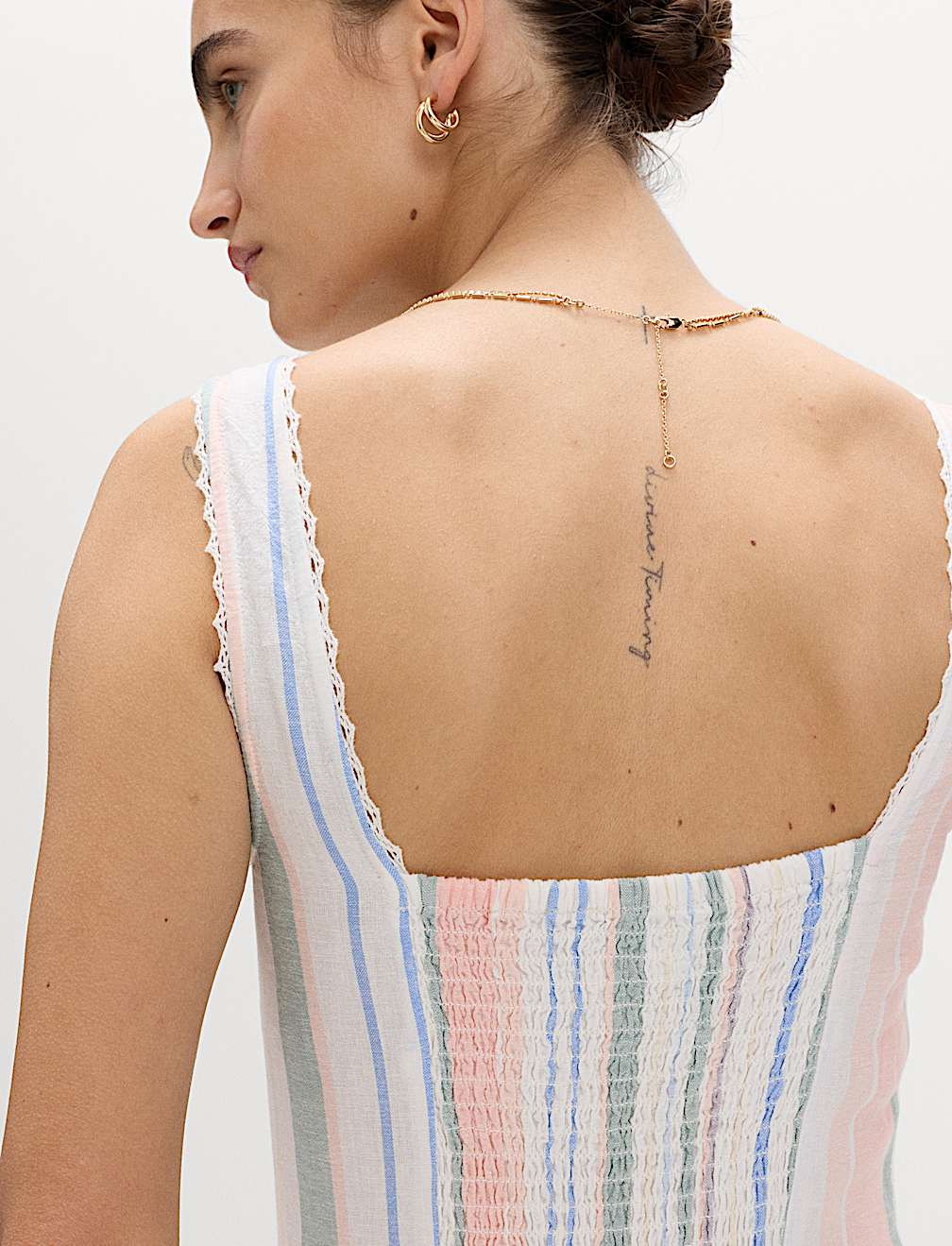 Linen Rich Lace Insert Strappy Midi Shift Dress