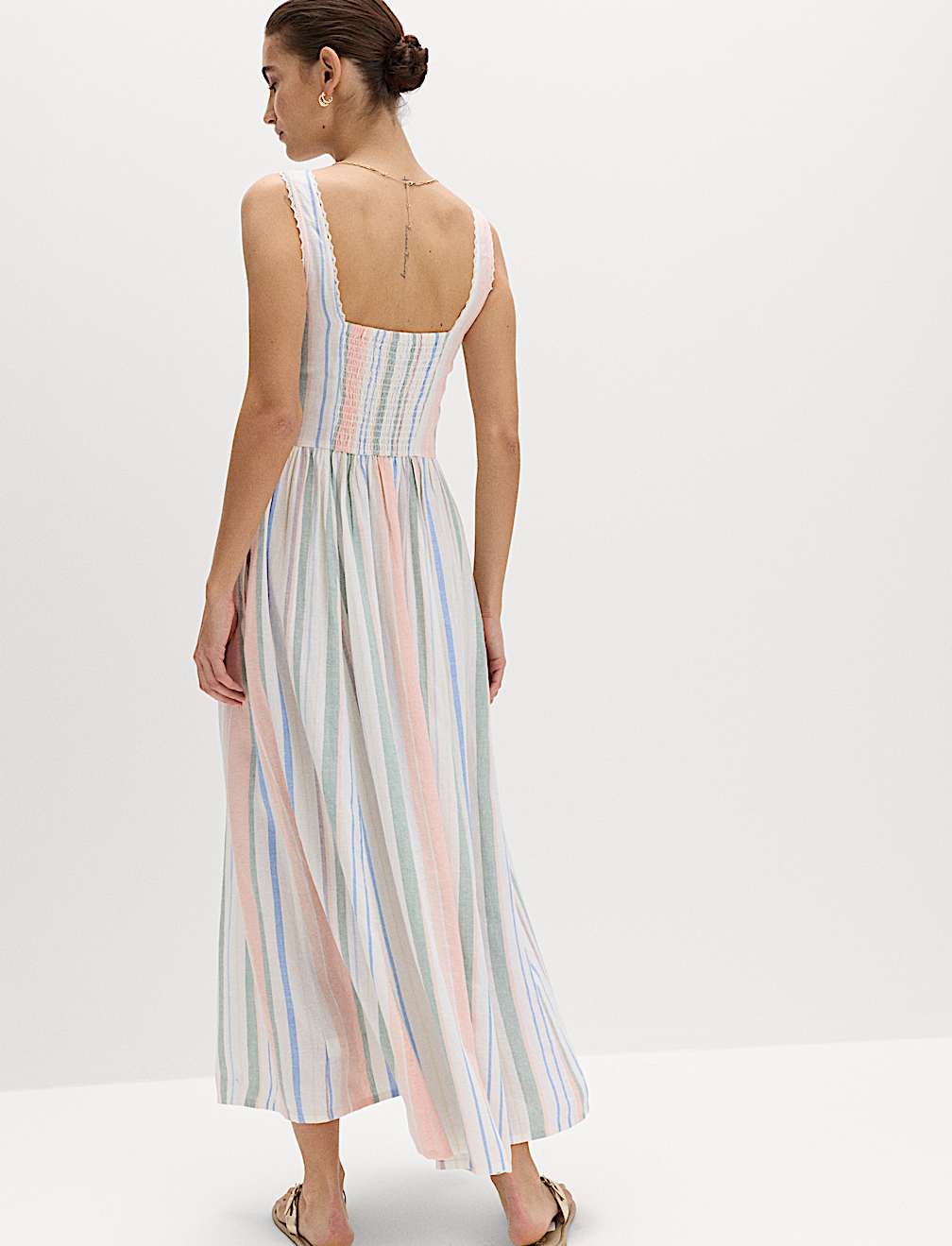 Linen Rich Lace Insert Strappy Midi Shift Dress