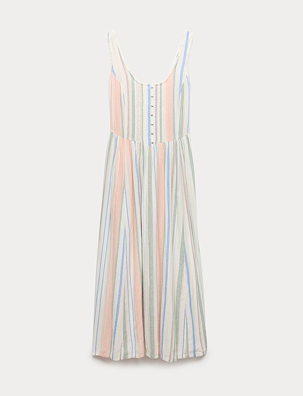 Linen Rich Lace Insert Strappy Midi Shift Dress