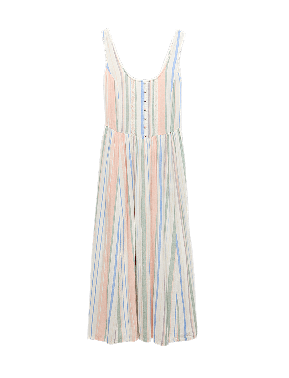 Linen Rich Lace Insert Strappy Midi Shift Dress