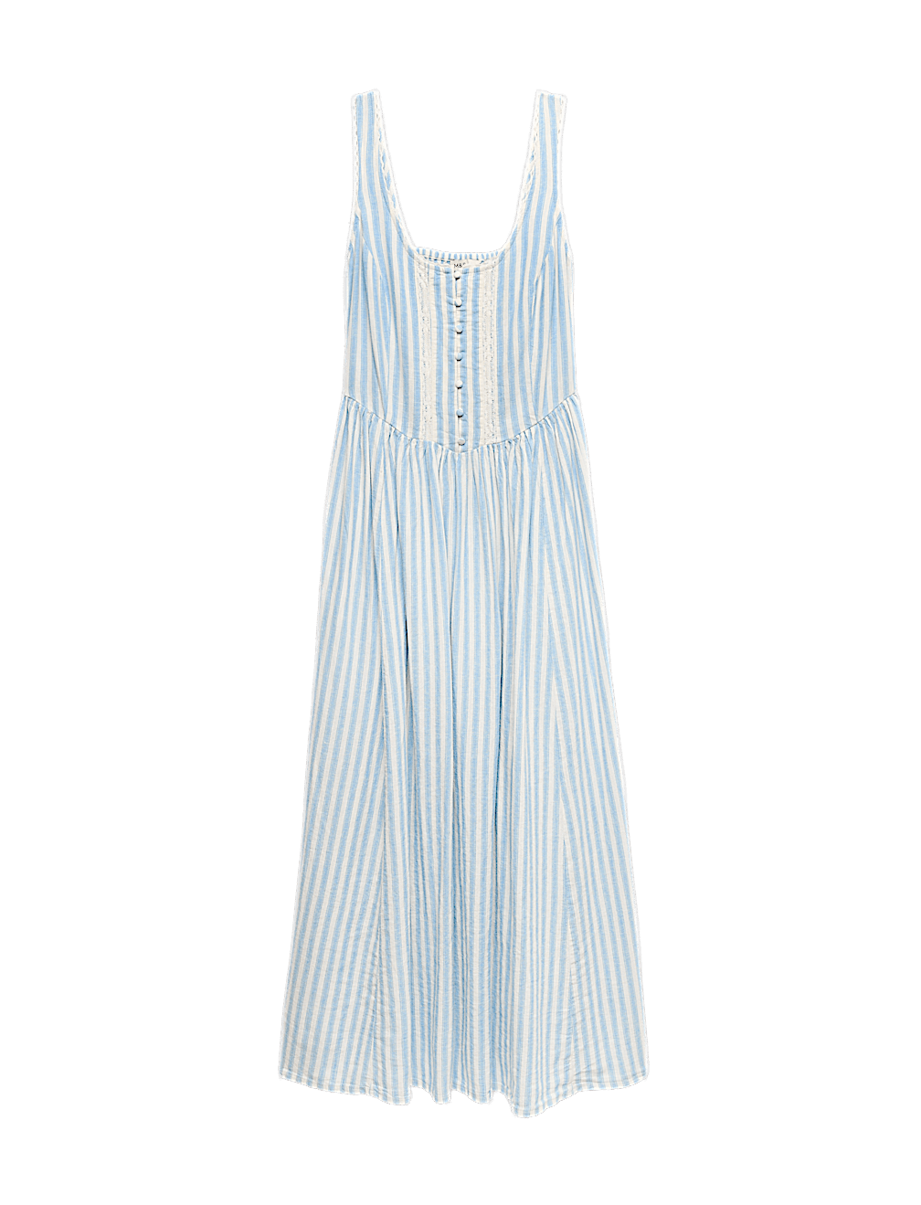 Linen Rich Lace Insert Strappy Midi Shift Dress