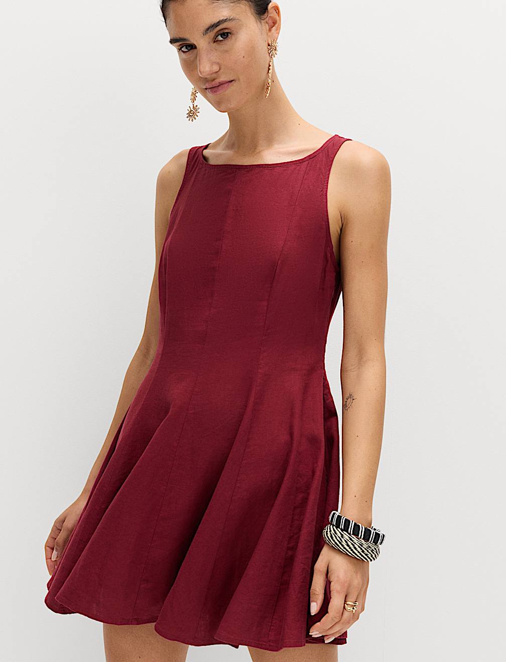 Linen Rich Waisted Mini Shift Dress