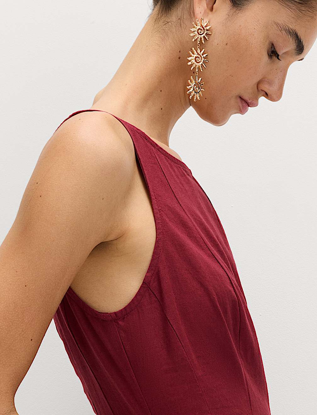 Linen Rich Waisted Mini Shift Dress