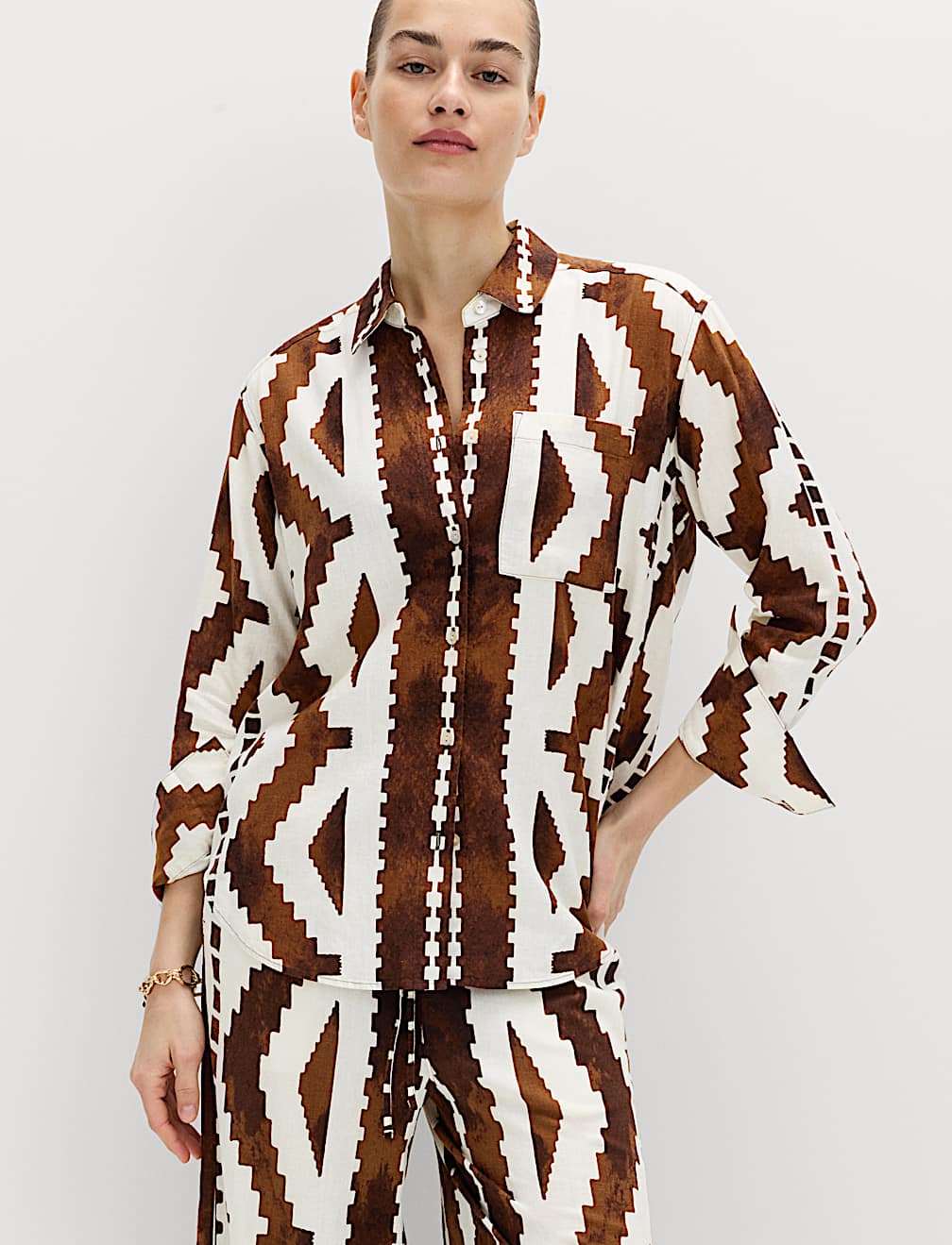 Linen Rich Geometric Collared Shirt