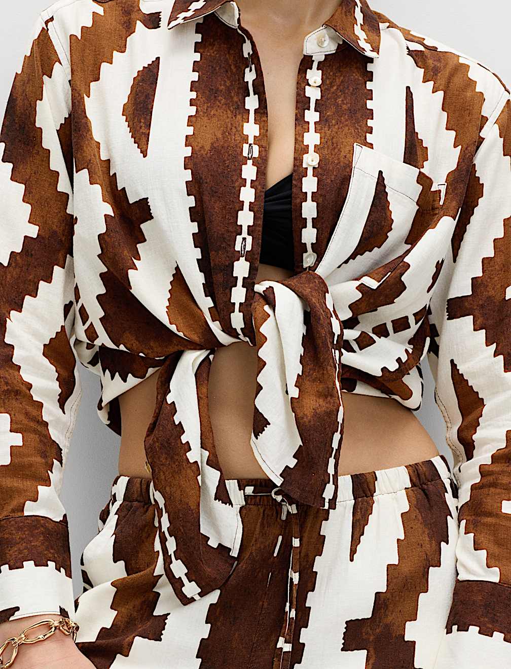 Linen Rich Geometric Collared Shirt