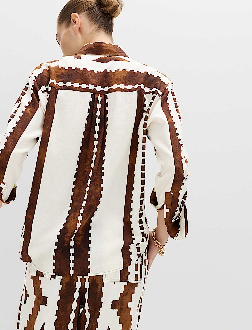 Linen Rich Geometric Collared Shirt