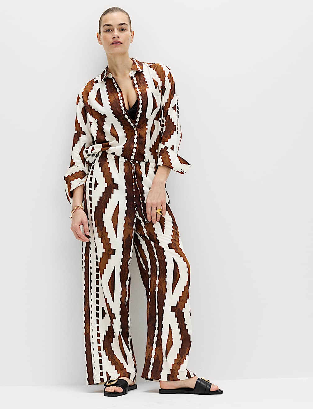 Linen Rich Geometric Collared Shirt