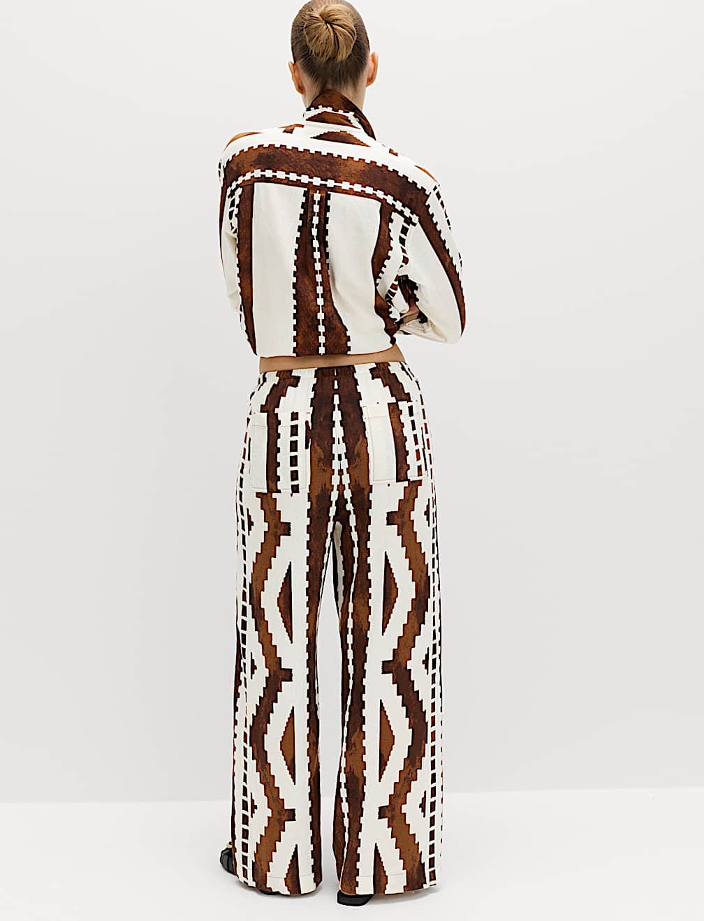 Linen Rich Geometric Drawstring Beach Trousers