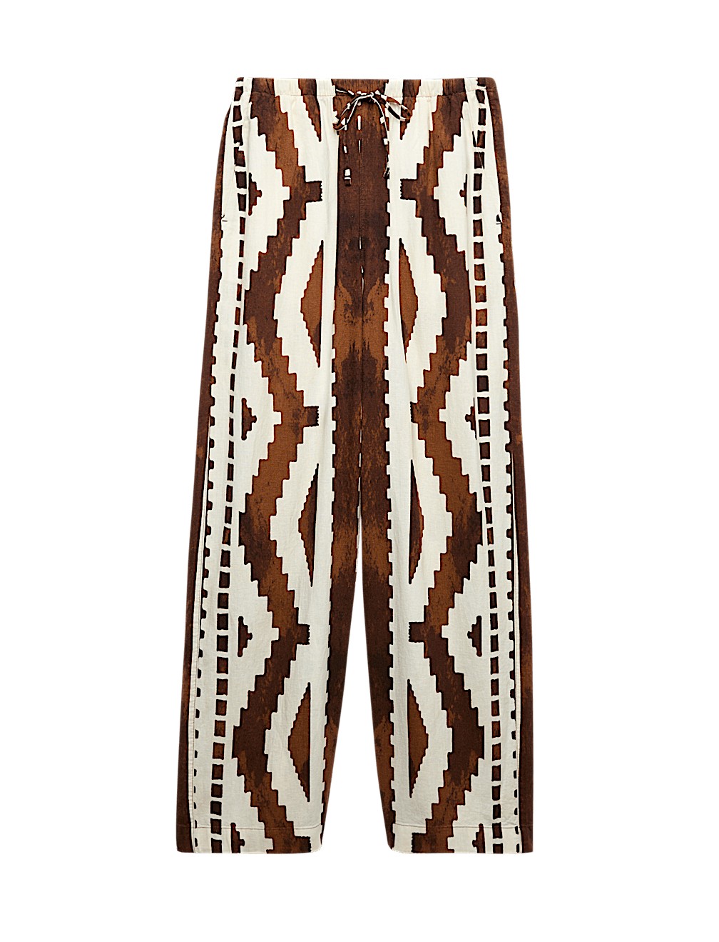 Linen Rich Geometric Drawstring Beach Trousers