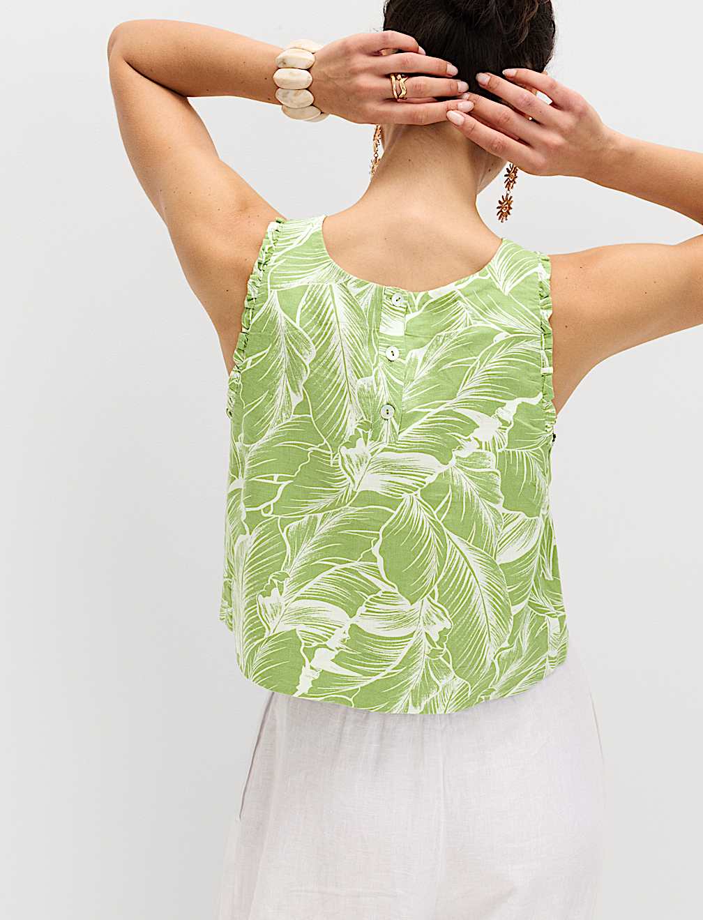 Linen Rich Leaf Print Vest Top