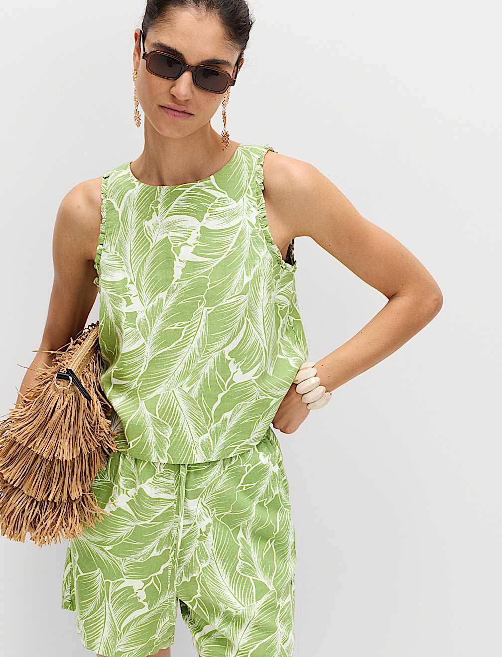 Linen Rich Leaf Print Vest Top