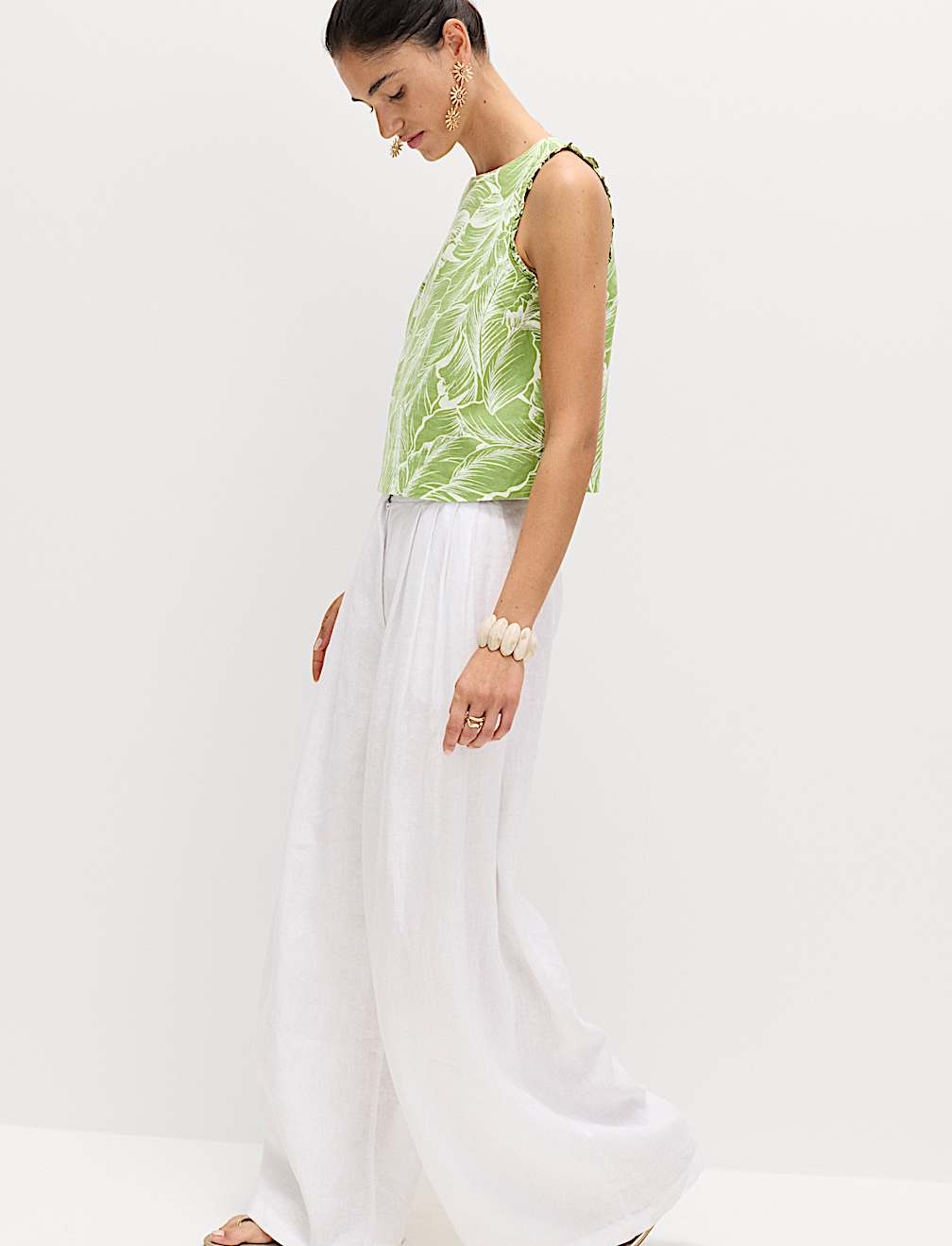 Linen Rich Leaf Print Vest Top