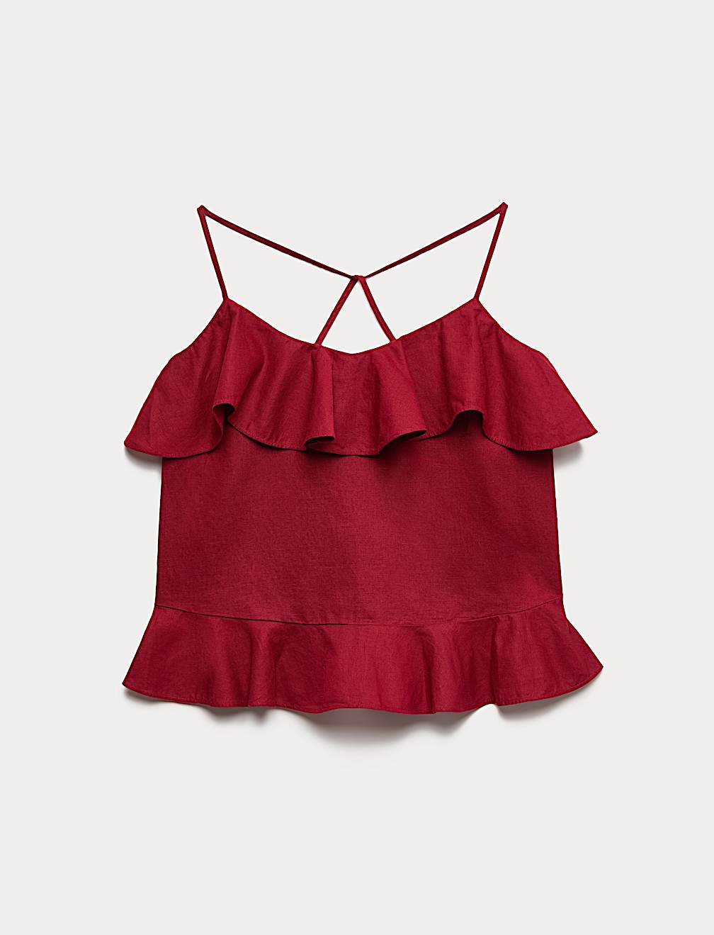 Linen Cotton Blend Ruffle Cami Top