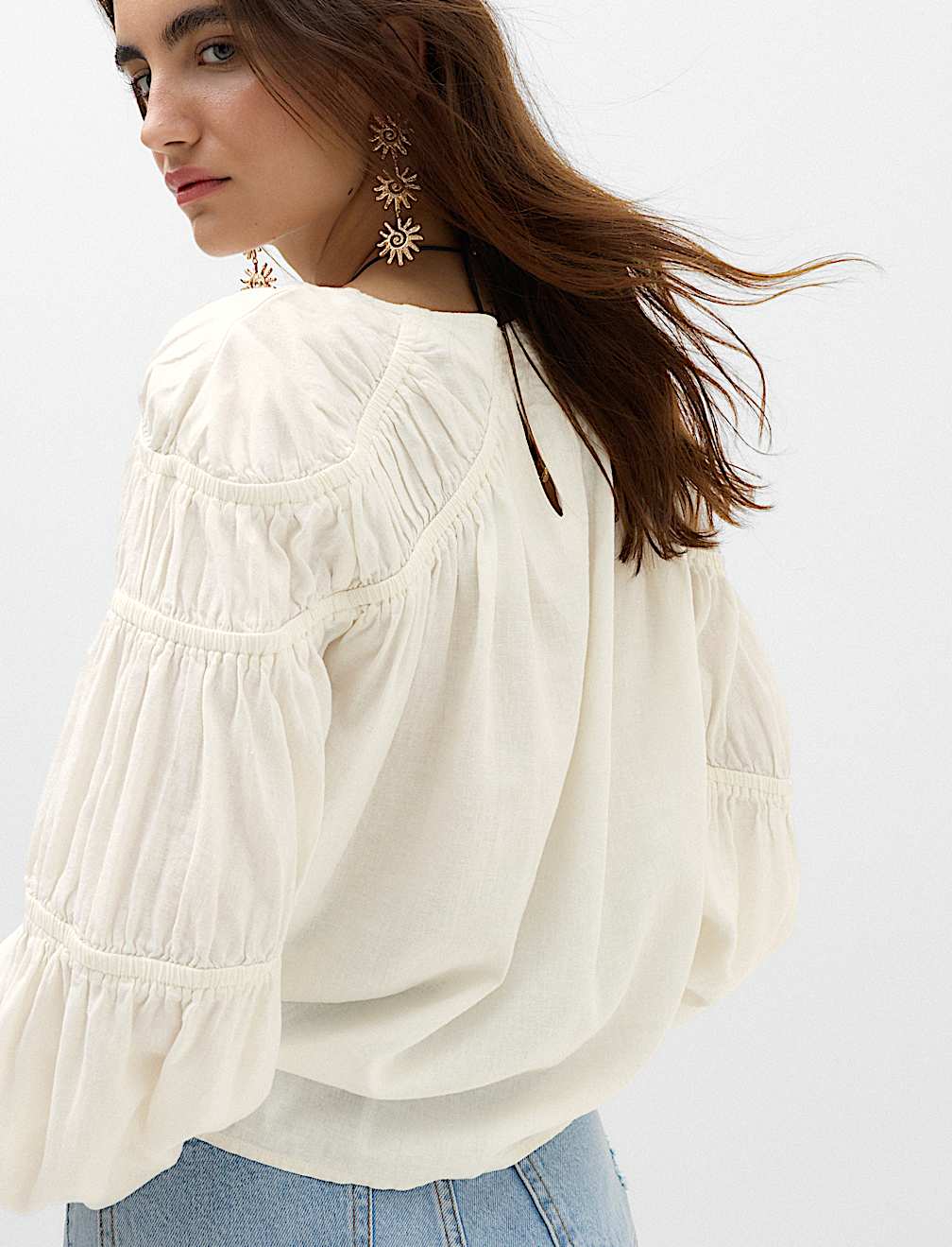 Linen Blend Relaxed Shirred Top