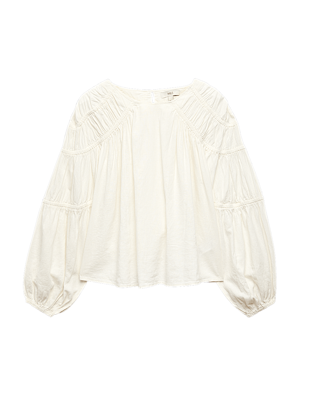 Linen Blend Relaxed Shirred Top