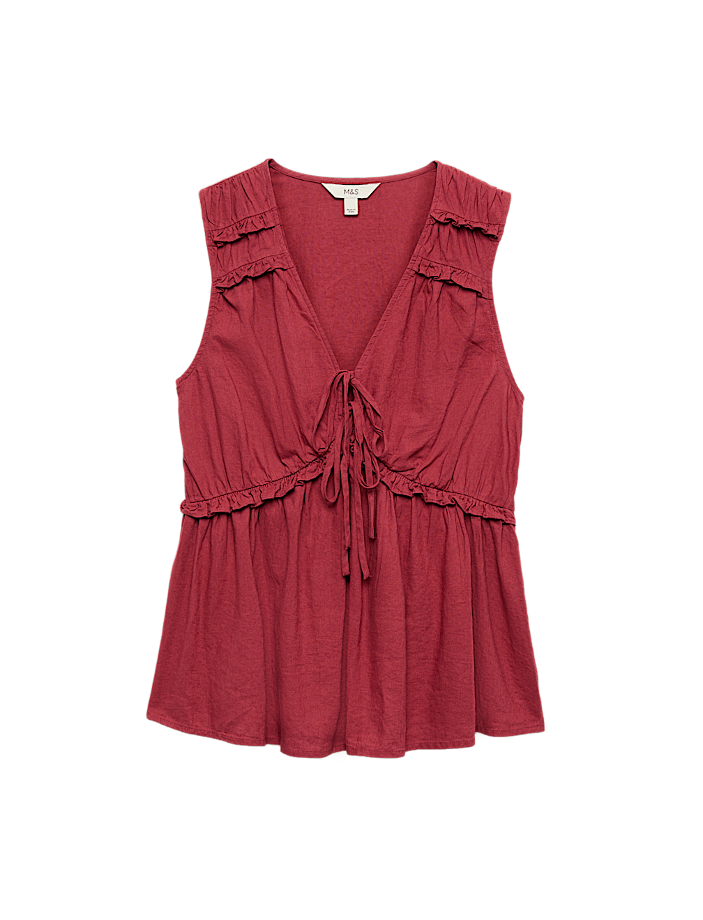 Linen Rich V-Neck Tie Detail Top