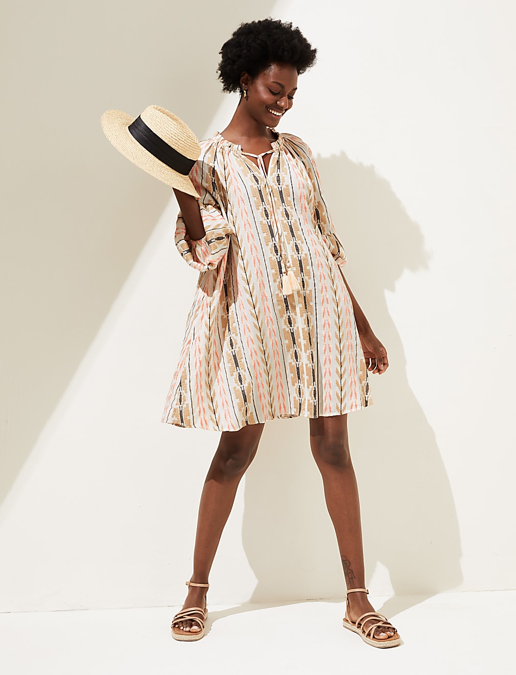 Cotton Blend Jacquard Beach Cover Up Kaftan