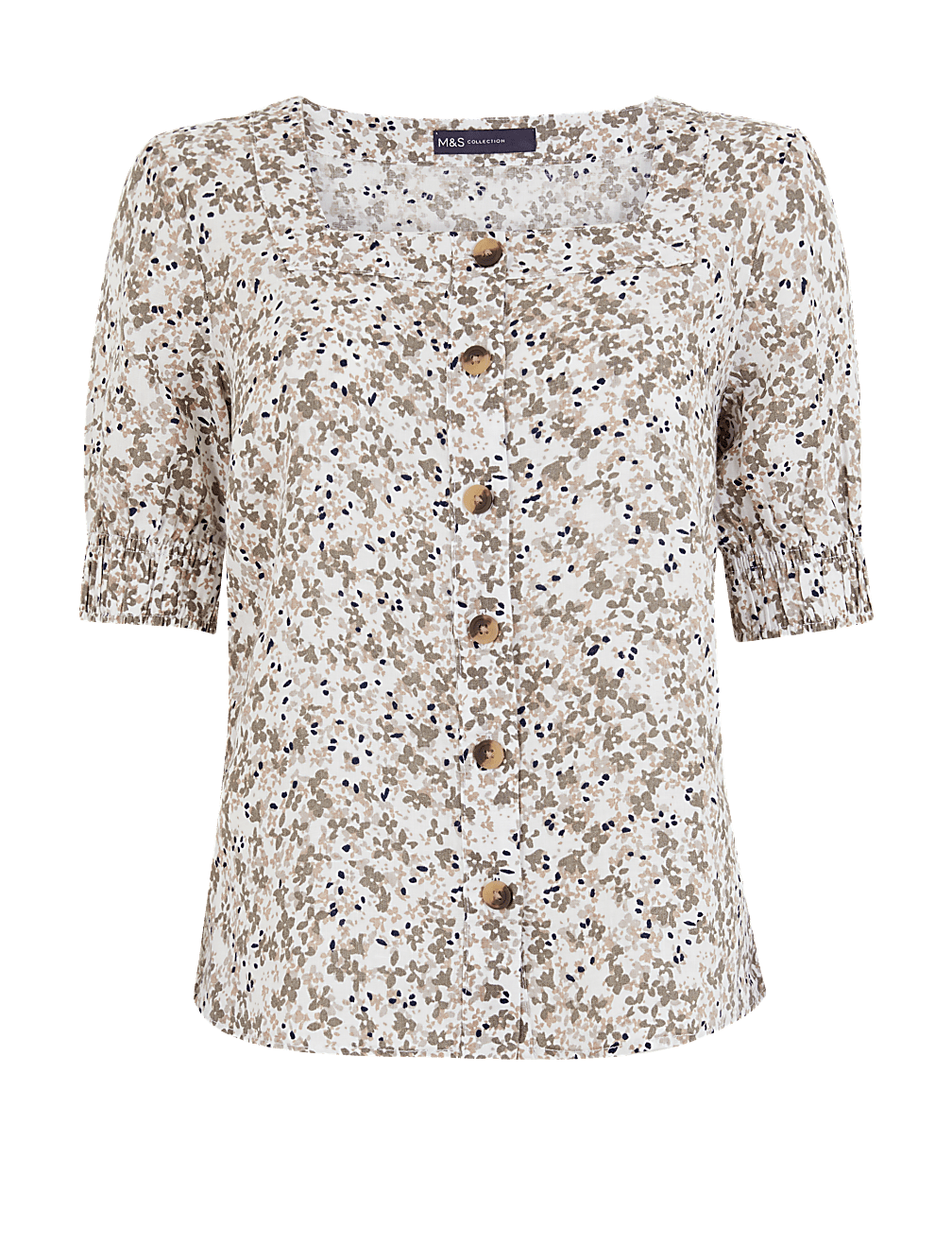 Pure Linen Floral Button Detail Blouse