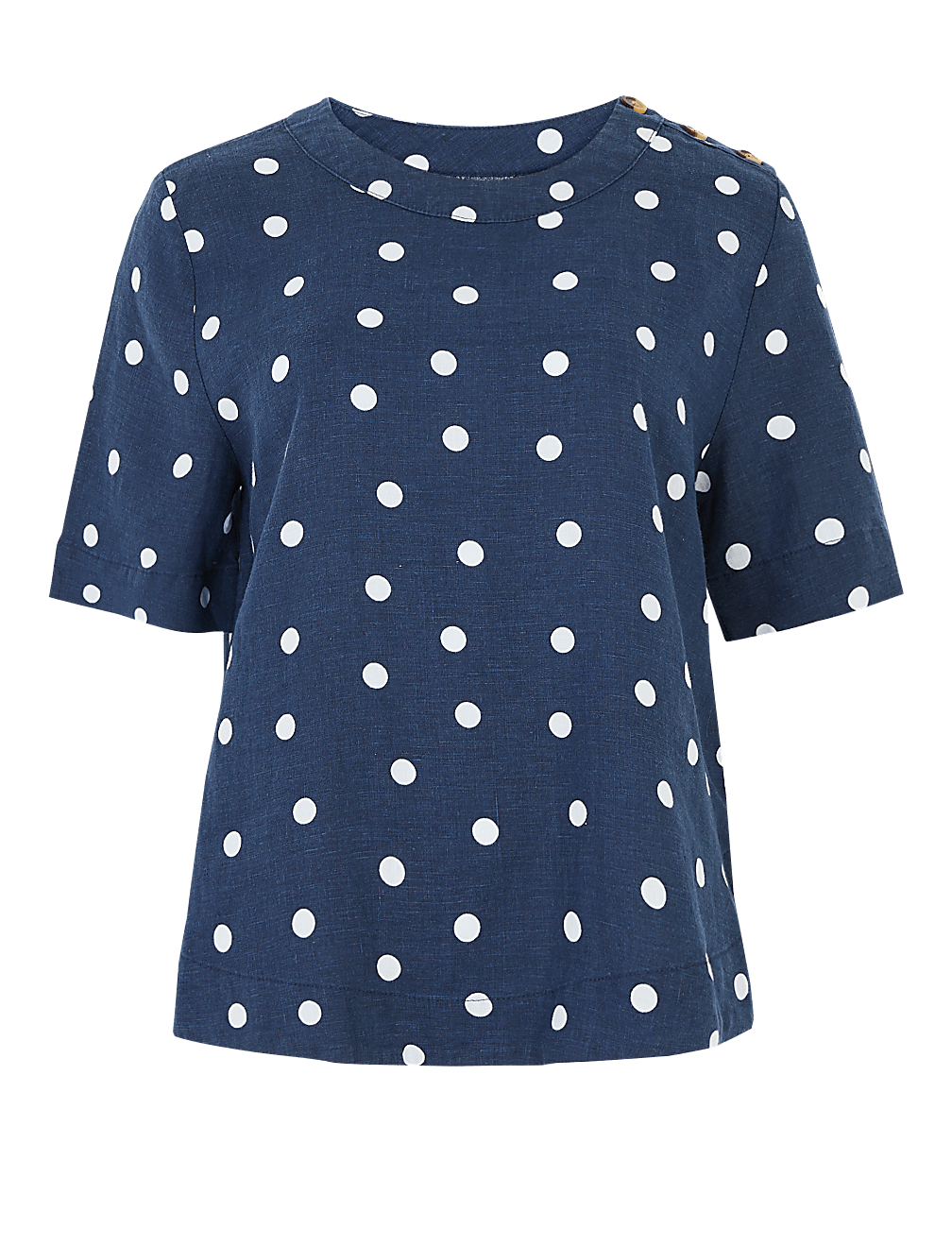 Pure Linen Polka Dot Short Sleeve Top