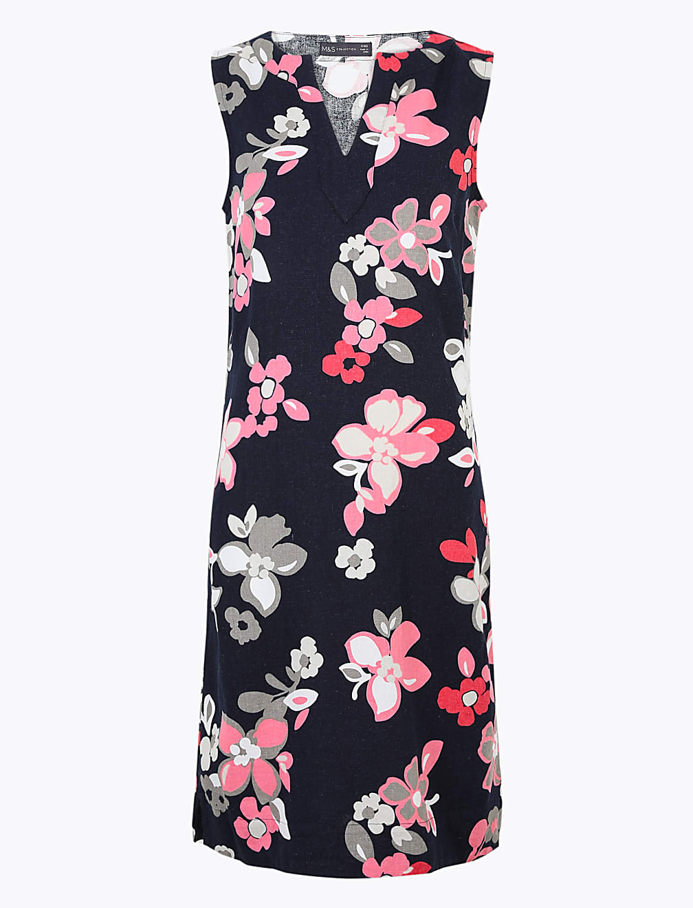 Linen Blend Floral Shift Dress