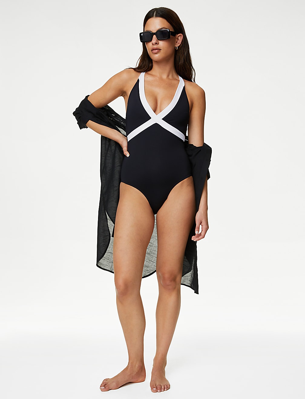 Monochrome Padded Plunge Swimsuit