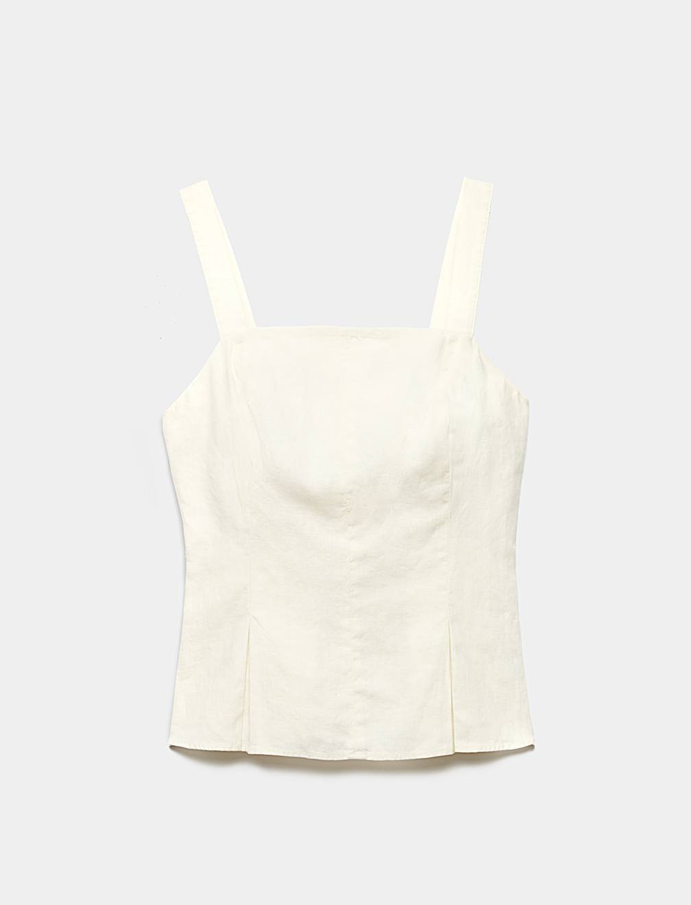 Pure Linen Square Neck Panelled Peplum Top