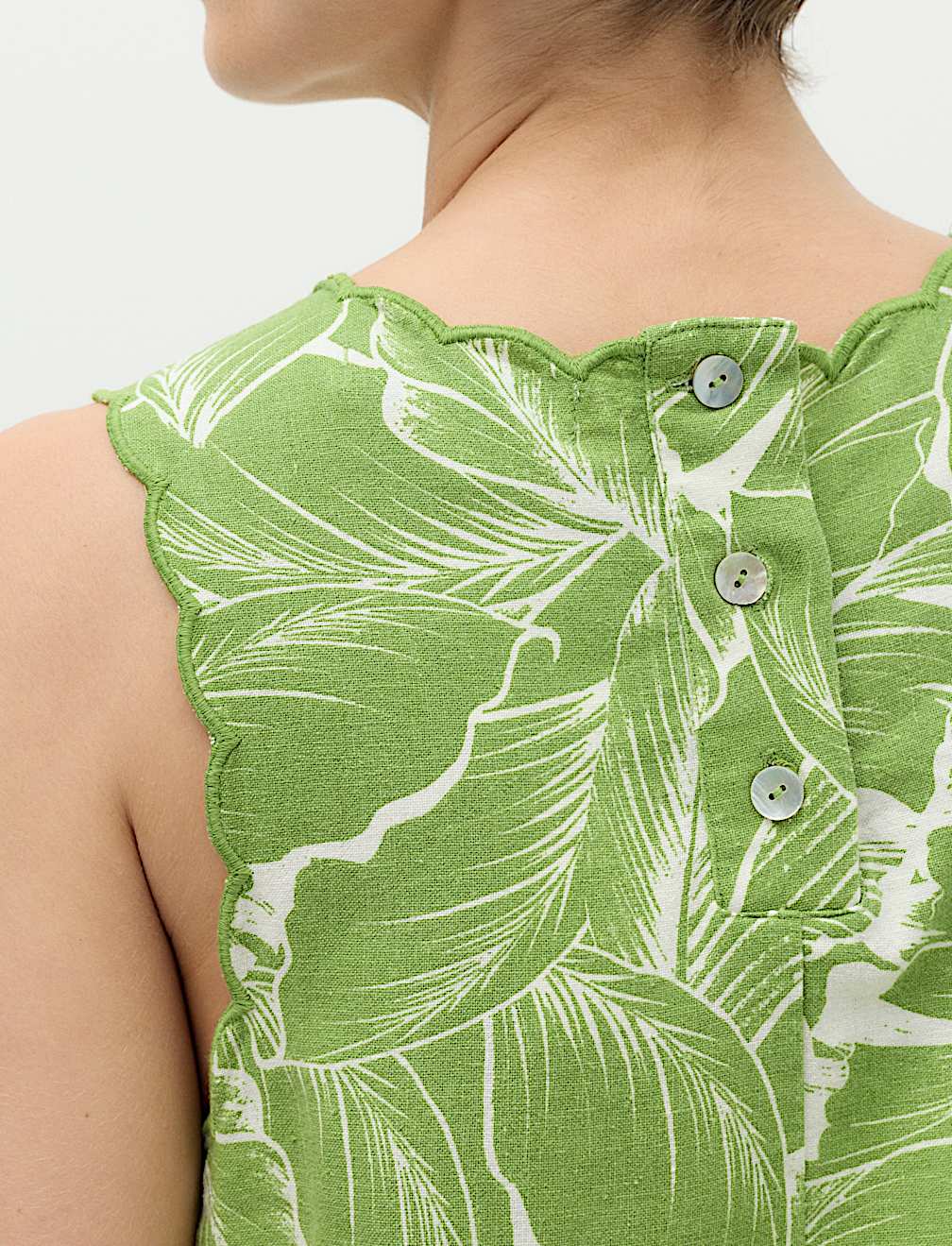 Linen Rich Printed Scallop Mini Shift Dress