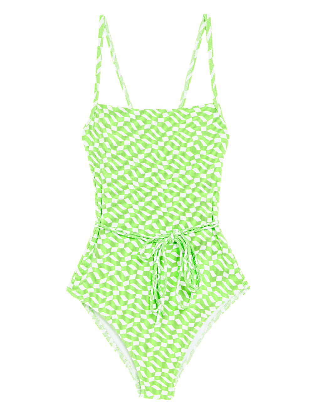 Printed Ribbed Square Neck Swimsuit