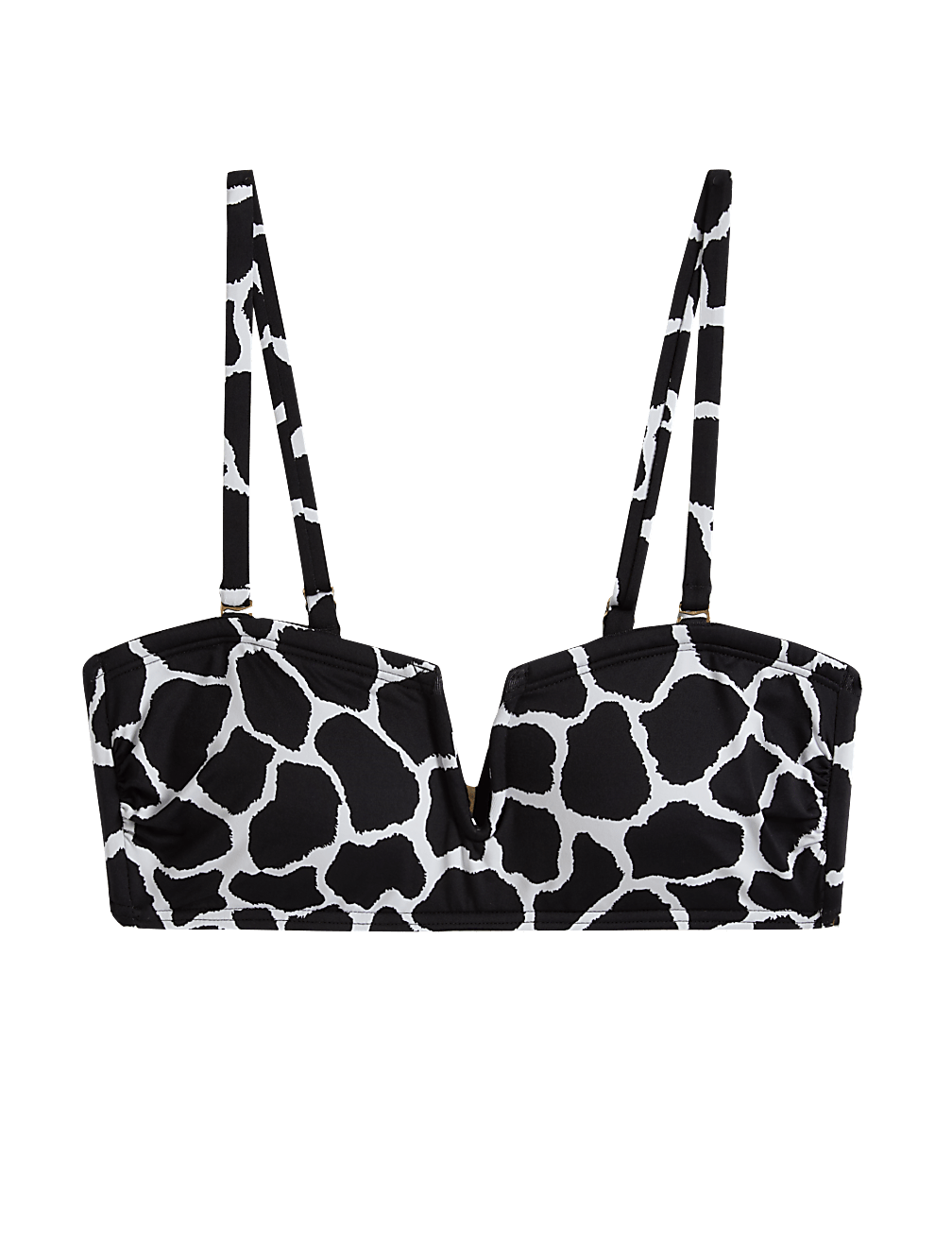 Printed Padded V-Neck Bandeau Bikini Top