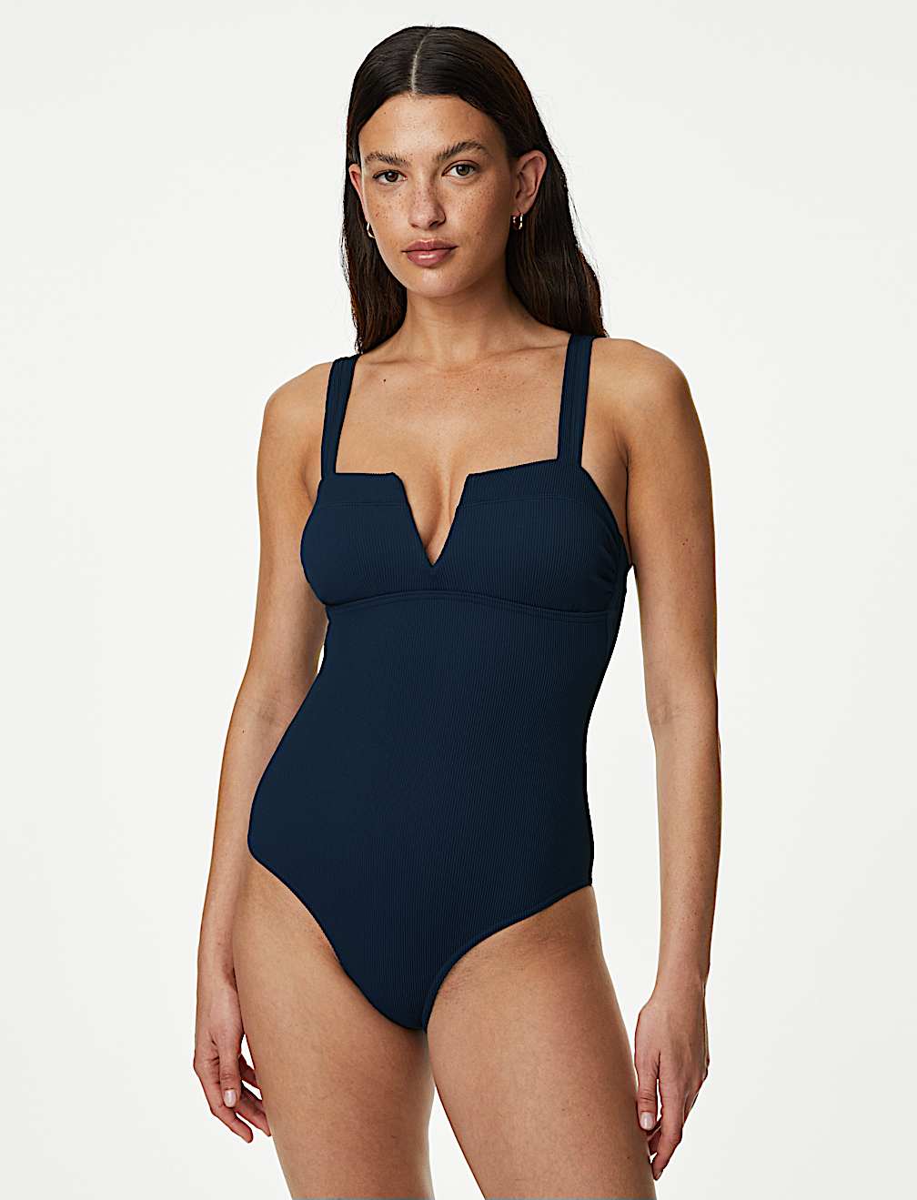 Tummy Control Ribbed Padded V-Neck Swimsuit
