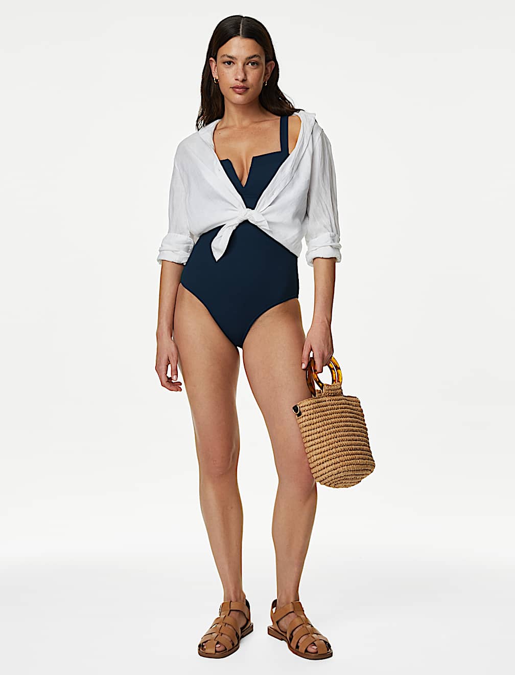 Tummy Control Ribbed Padded V-Neck Swimsuit