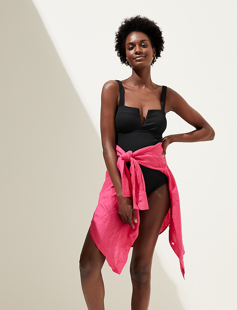 Tummy Control Ribbed Padded V-Neck Swimsuit