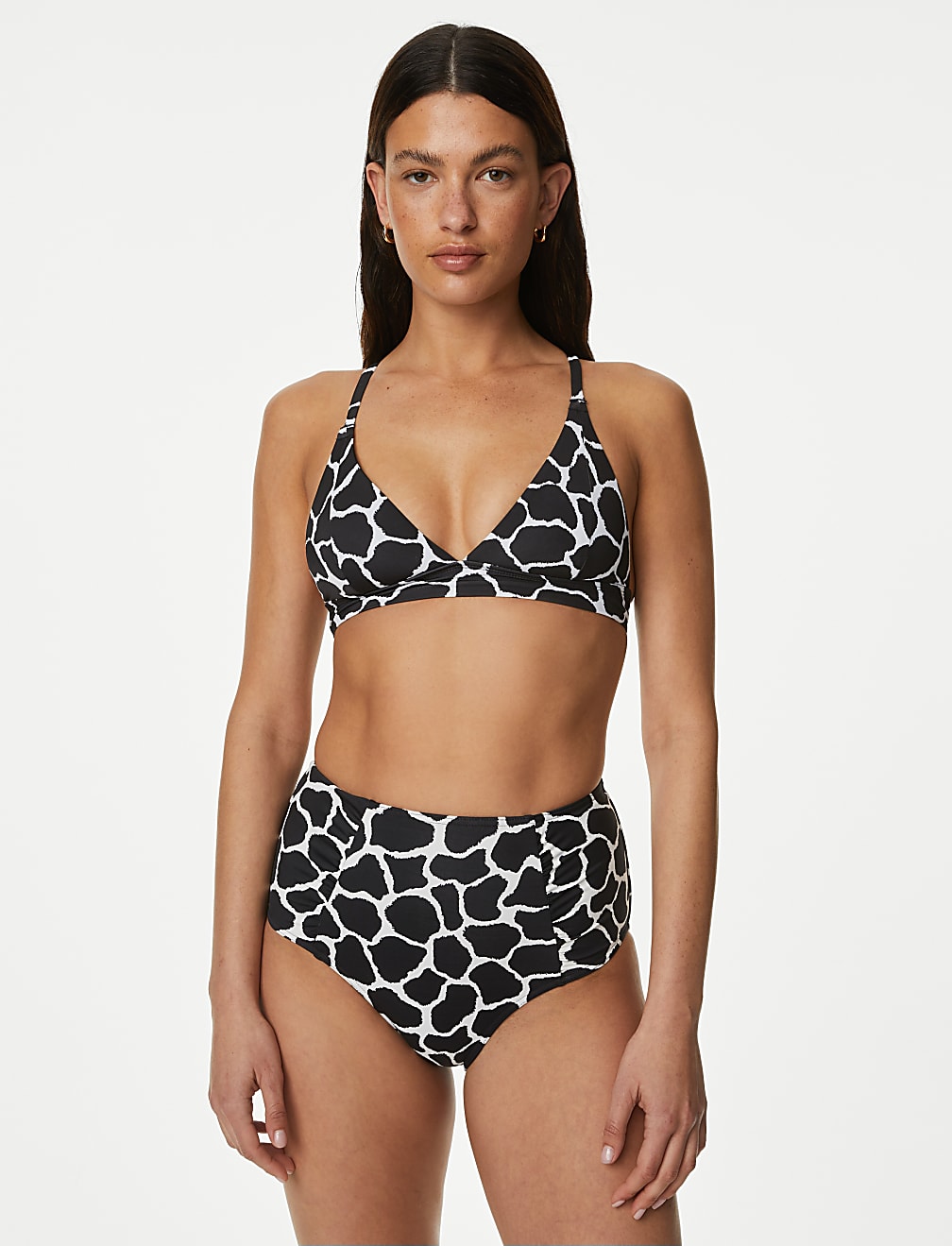 Printed Plunge V-Neck Bikini Top