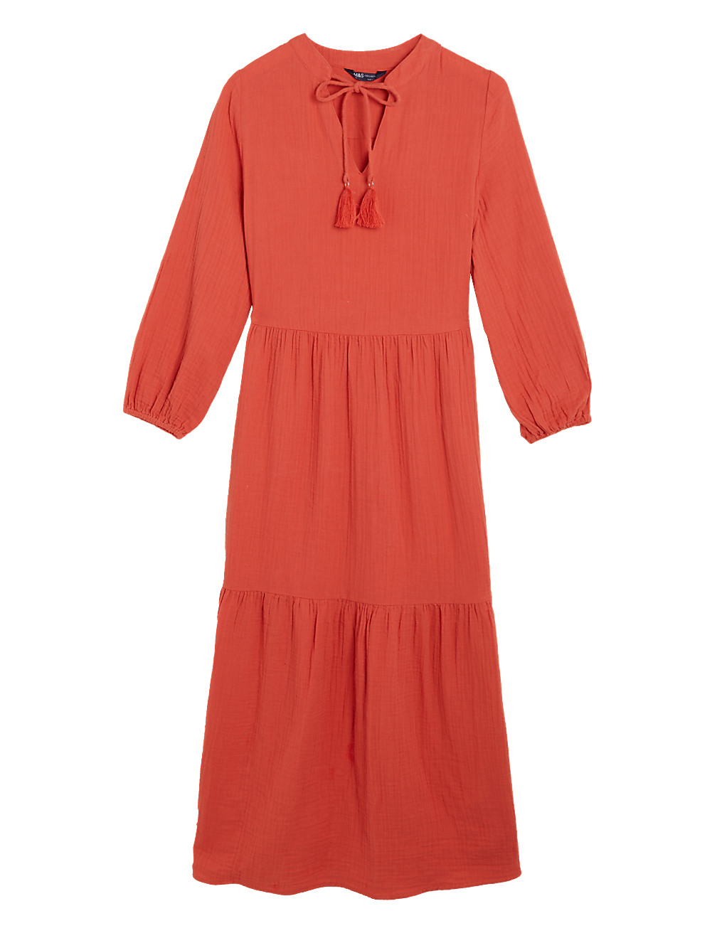 Pure Cotton V-Neck Maxi Tiered Dress