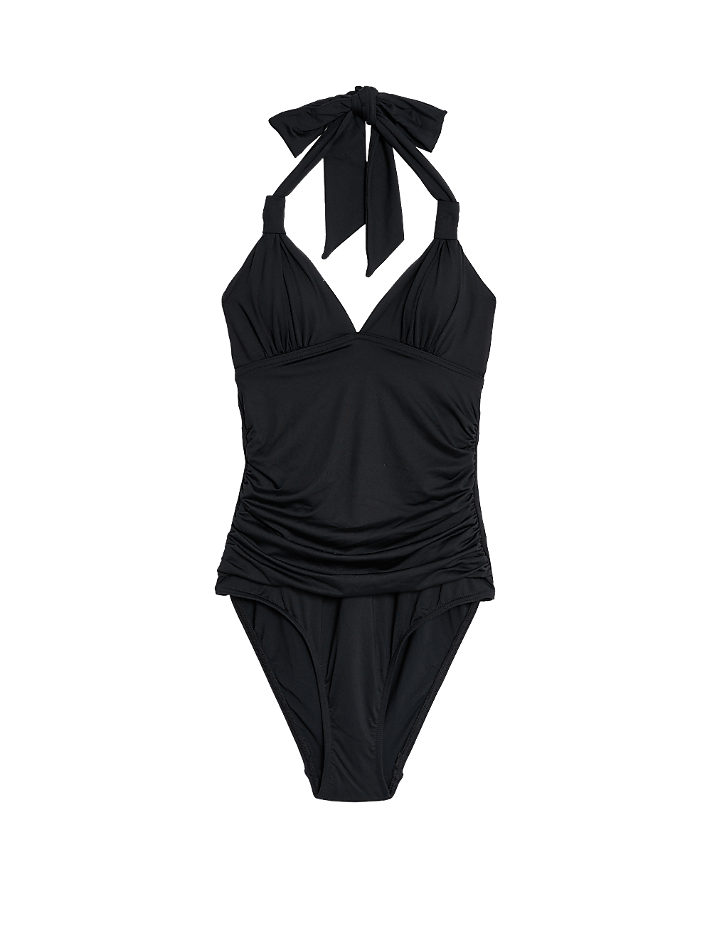 Padded Ruched Halterneck Plunge Swimsuit