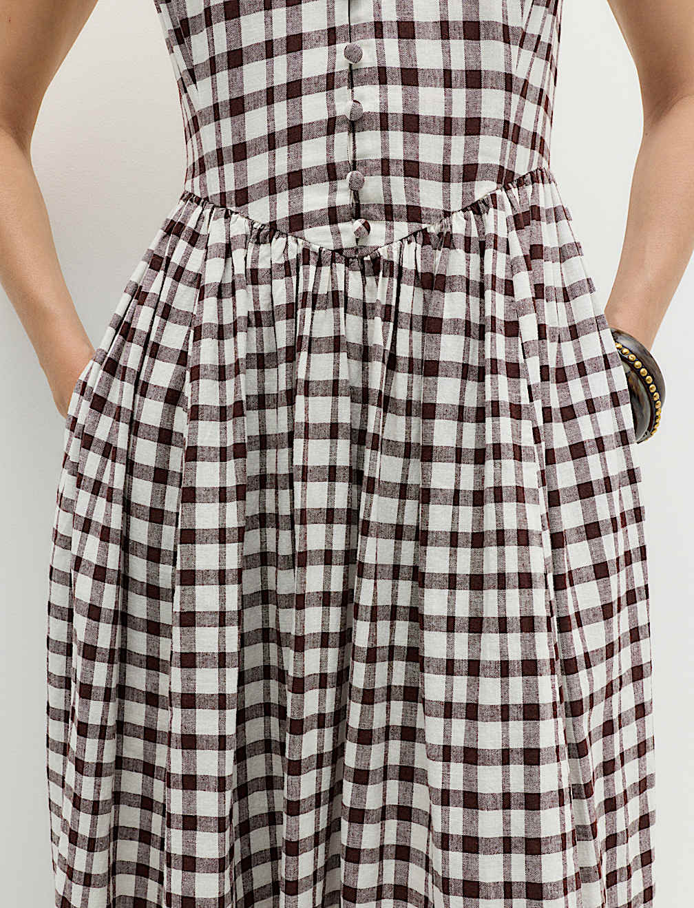 Linen Rich Printed Scoop Neck Corset Dress