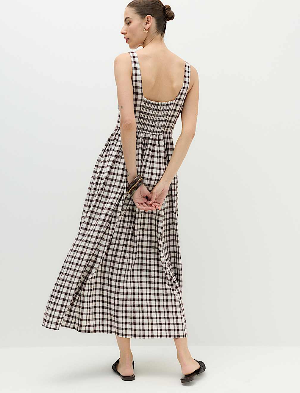 Linen Rich Printed Scoop Neck Corset Dress