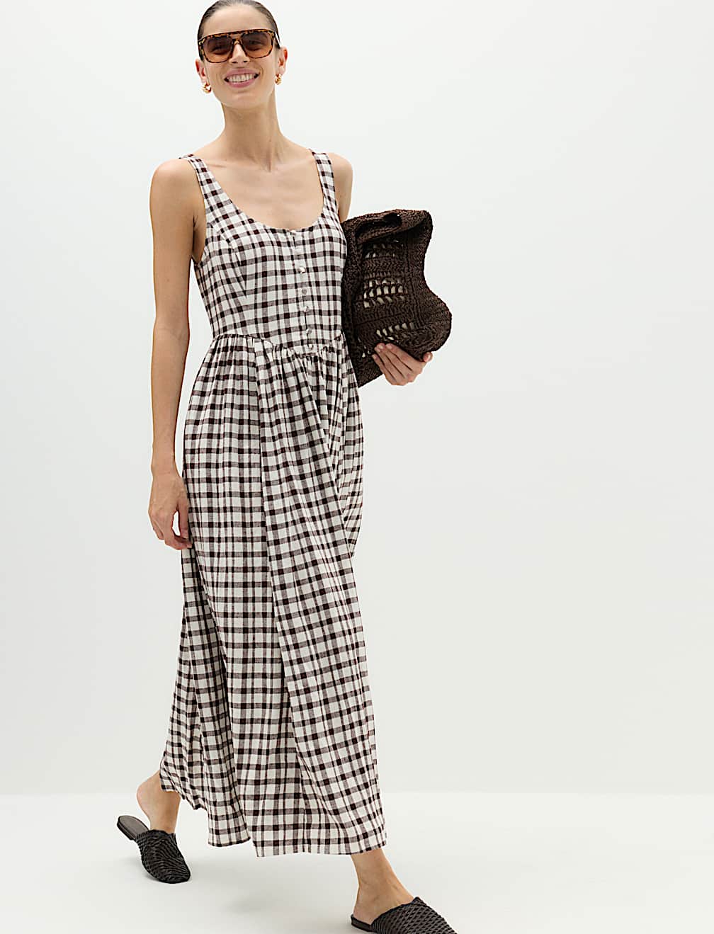 Linen Rich Printed Scoop Neck Corset Dress