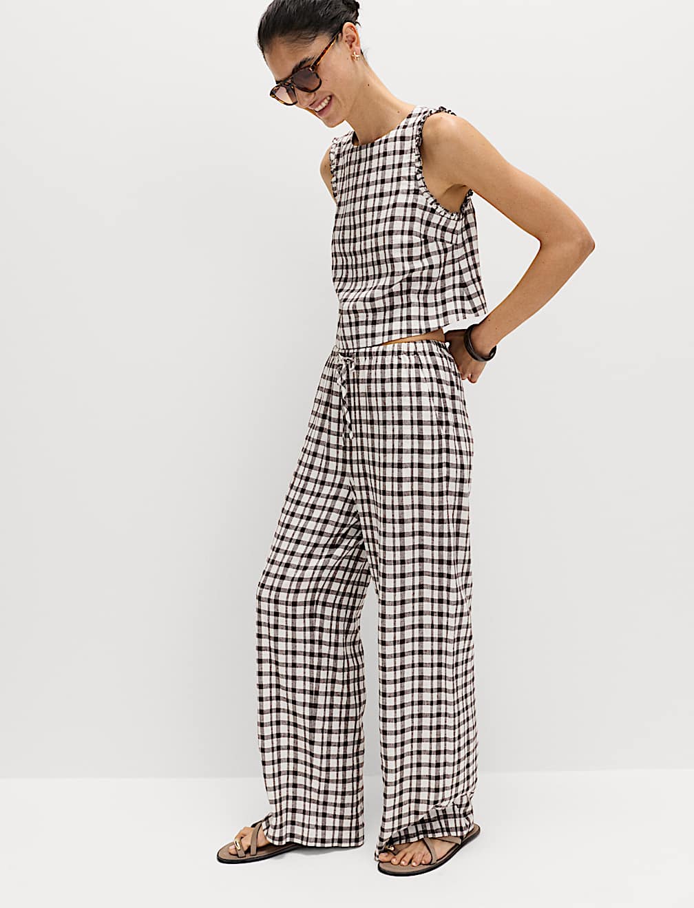 Linen Rich Gingham Vest Top