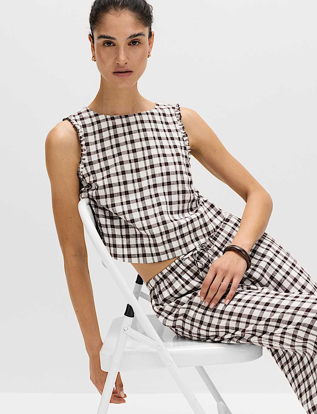 Linen Rich Gingham Vest Top