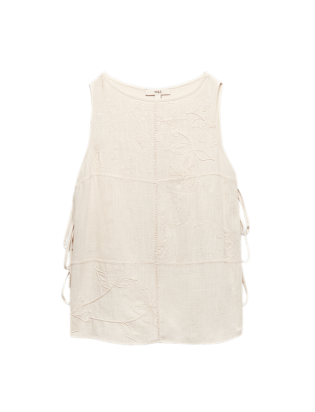 Patchwork Tie Side Vest with Linen
