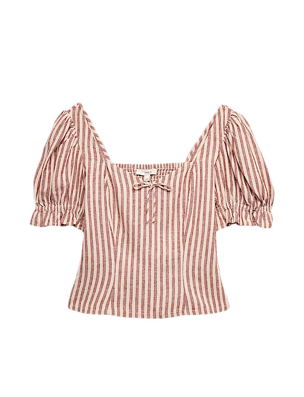 Linen Rich Printed Sweetheart Neck Top