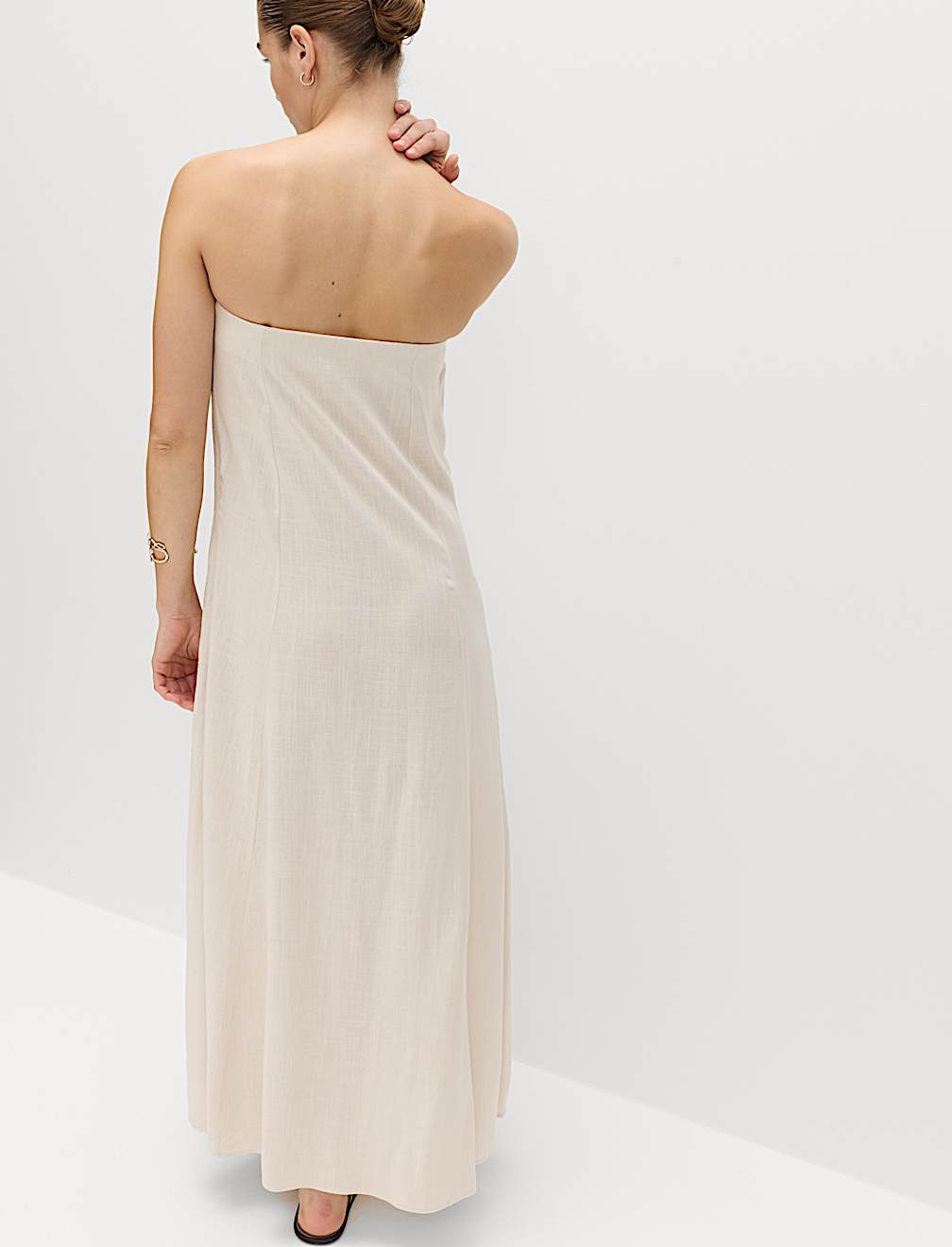 Bandeau Embroidered Dress With Linen