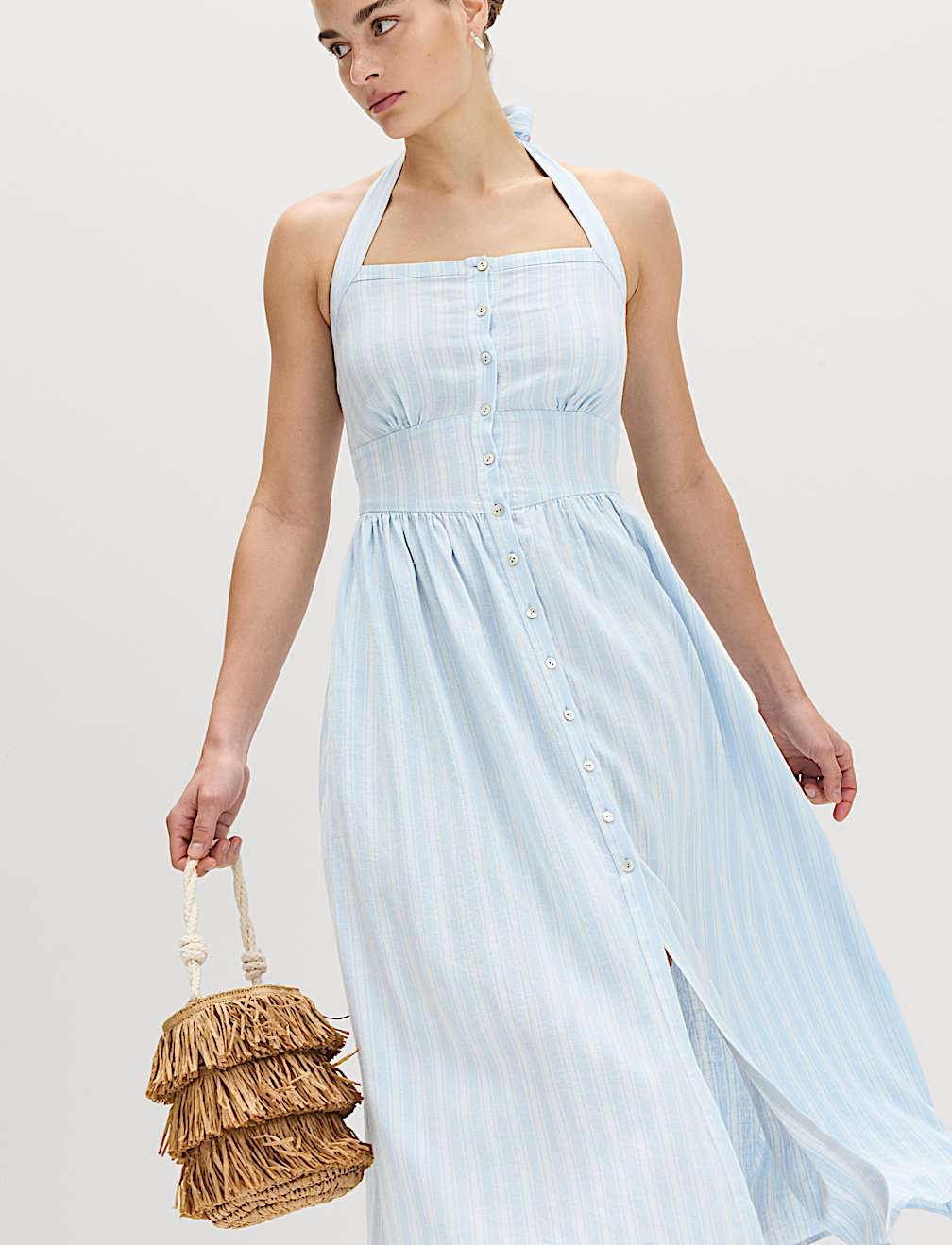 Linen Rich Halterneck Maxi Dress