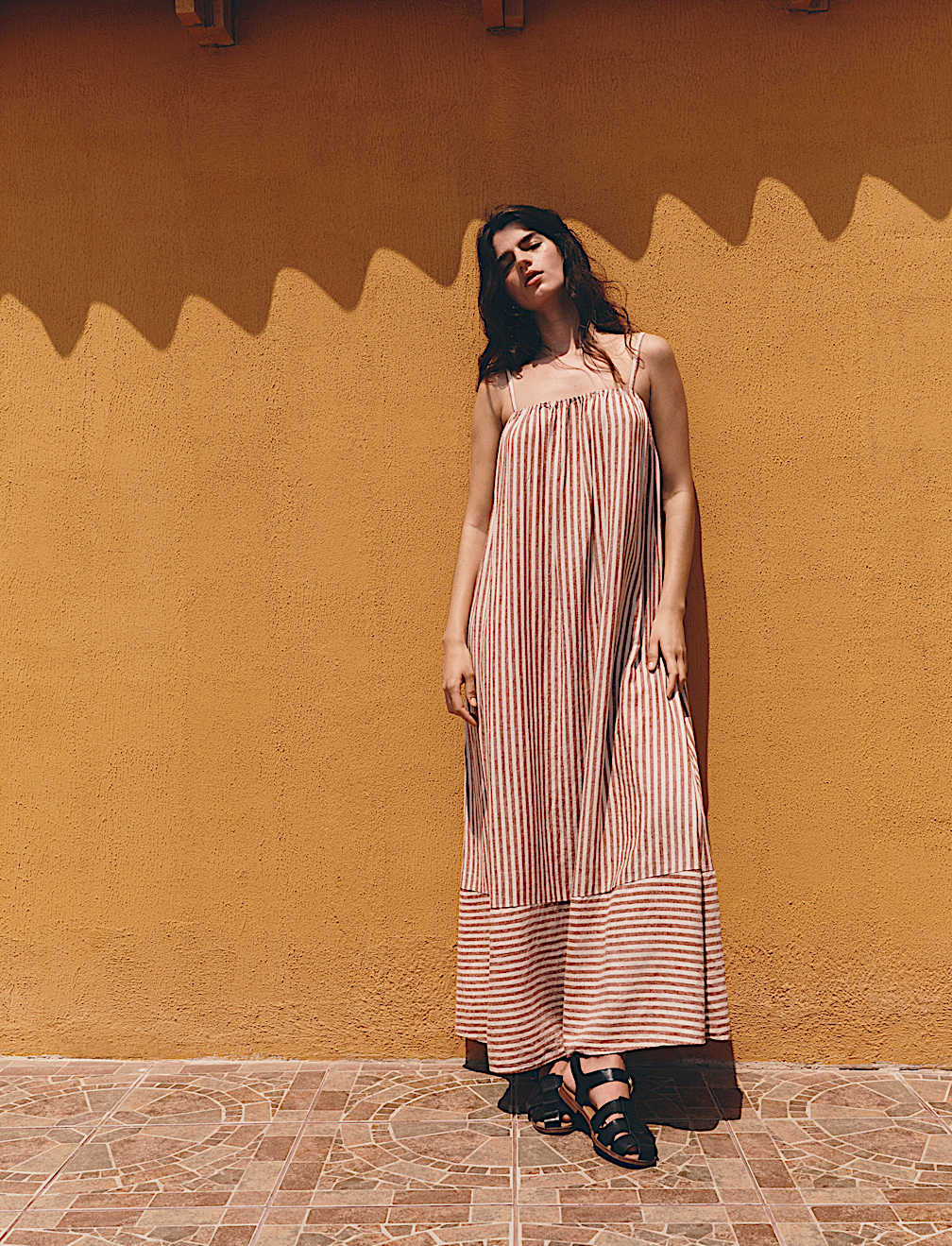 Linen Rich Striped Maxi Slip Dress