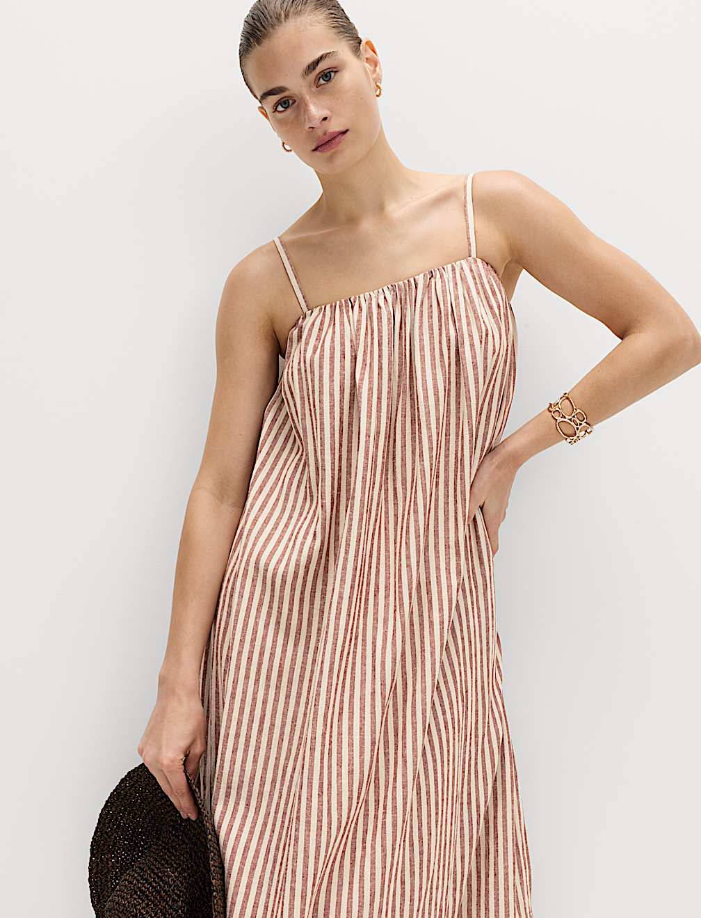 Linen Rich Striped Maxi Slip Dress