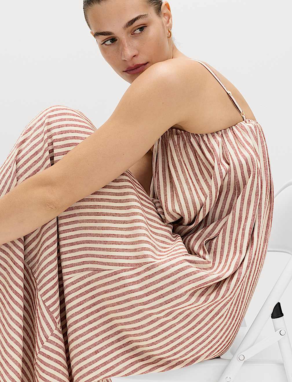 Linen Rich Striped Maxi Slip Dress