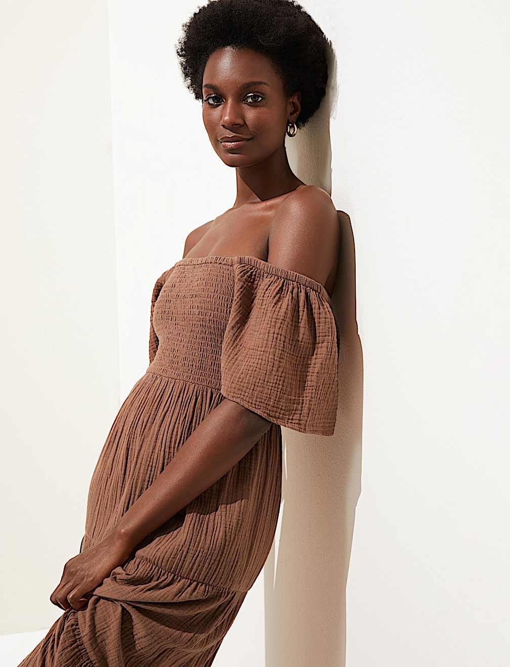 Pure Cotton Square Neck Midi Beach Dress
